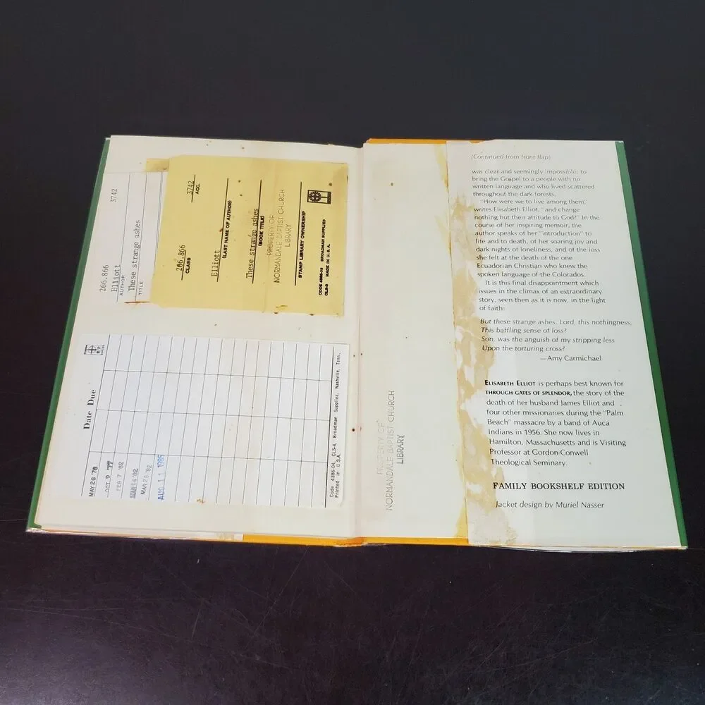 These Strange Ashes Elisabeth Elliot 1975 HC DJ Missionary EX-LIB